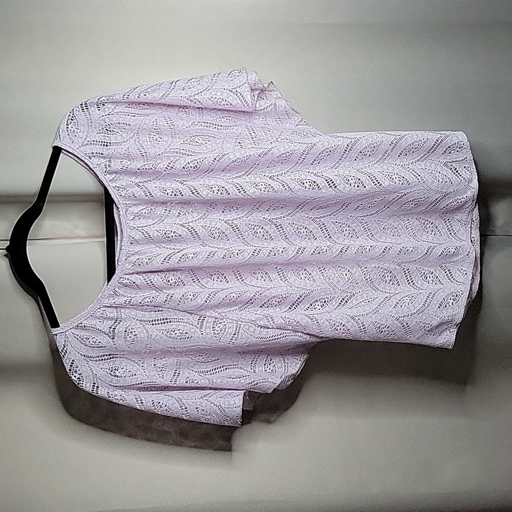 Charlotte Russe Top Sheer Lacy Pale Baby Pink Leafy Design